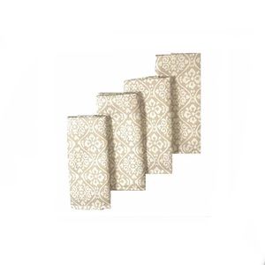 Benson Mills Taupe White Damask Scroll - 4 Piece Cloth Table Napkins